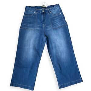 Suzanne Betro Denim High Waist Utility Wide Ankle Crop Jeans Women Sz 18